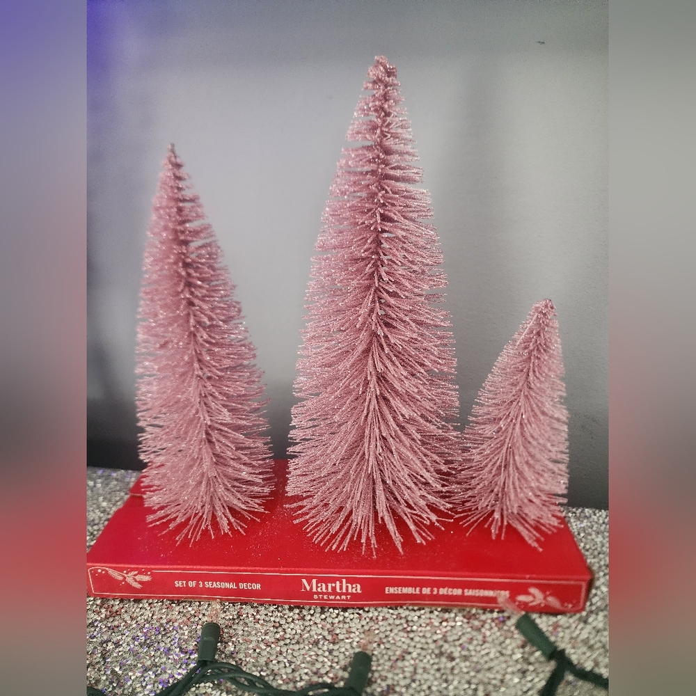 Martha Stewart Pink Glitter Christmas Trees - Box of 3